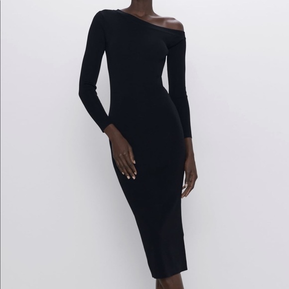 ZARA 2020 tailored knitted fitted black dress - Picture 2 of 11